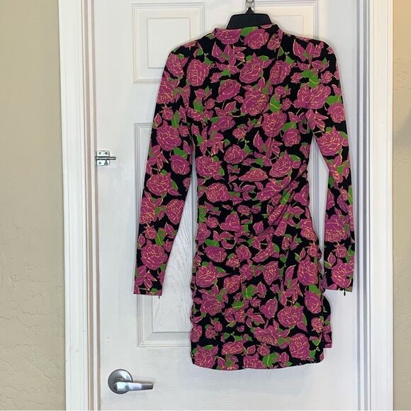 Zara Floral Ruched Mini Dress Size XS - Picture 4 of 16